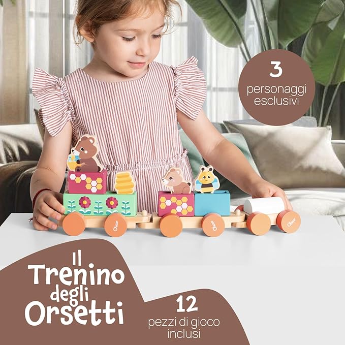 Trenino degli orsetti gioco in legno montessoriano